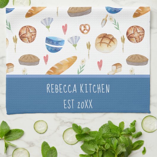 Gepersonaliseerd Waterverf voor brood en bakkerij Theedoek (Gevouwen)