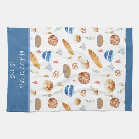 Gepersonaliseerd Waterverf voor brood en bakkerij Theedoek (Horizontaal)