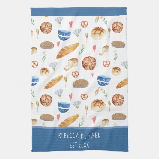 Gepersonaliseerd Waterverf voor brood en bakkerij Theedoek (Verticaal)