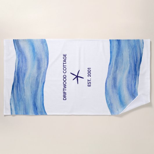 Gepersonaliseerd Waterverf Wave Beach House Towel Strandlaken (Voorkant)