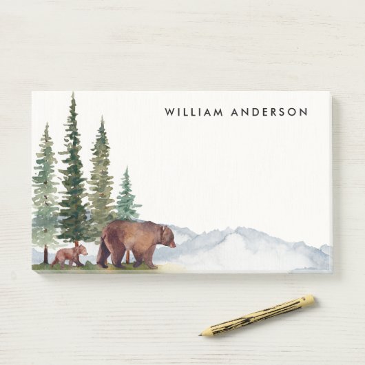 Gepersonaliseerd Waterverf Woodland-Beer Post-it® Notes (Op bureau)