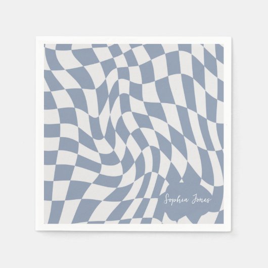 Gepersonaliseerd Wavy Blauw Optisch Checkerboard Servet (Voorkant)