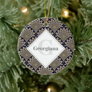 Gepersonaliseerd We kijken naar u Navy & Gold Deco Keramisch Ornament