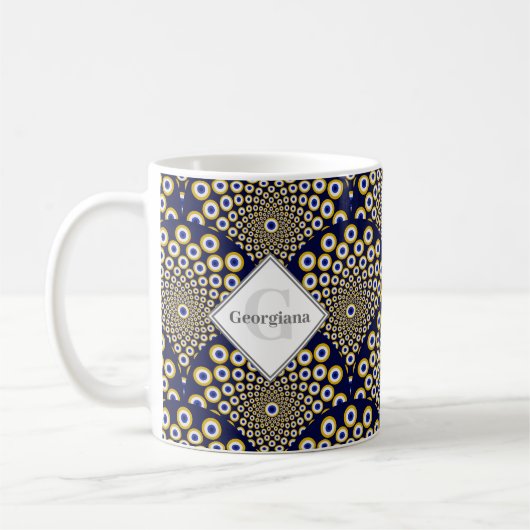 Gepersonaliseerd We kijken naar u Navy & Gold Deco Koffiemok (Links)