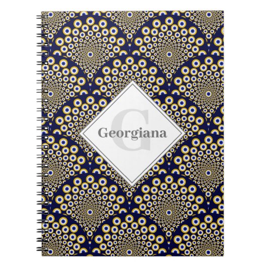 Gepersonaliseerd We kijken naar u Navy & Gold Deco Notitieboek (Voorkant)