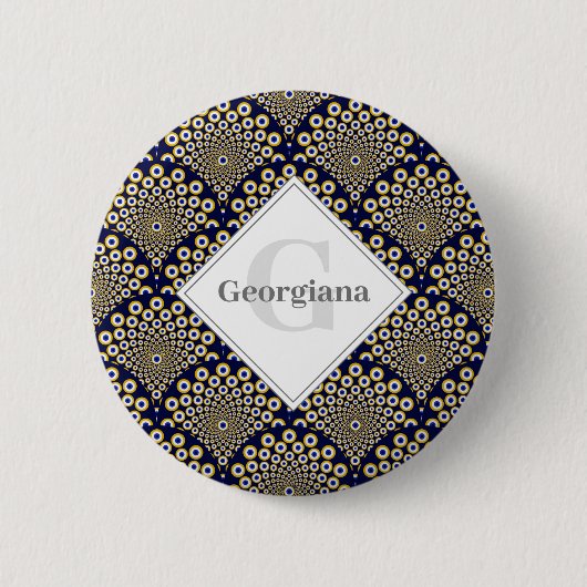 Gepersonaliseerd We kijken naar u Navy & Gold Deco Ronde Button 5,7 Cm (Voorkant)
