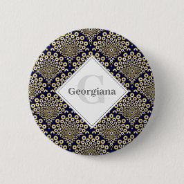 Gepersonaliseerd We kijken naar u Navy & Gold Deco Ronde Button 5,7 Cm