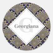 Gepersonaliseerd We kijken naar u Navy & Gold Deco Ronde Sticker (Voorkant)