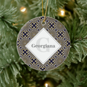 Gepersonaliseerd We kijken naar U Navy & Gold Tile Keramisch Ornament
