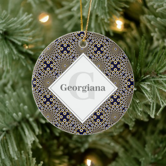 Gepersonaliseerd We kijken naar U Navy & Gold Tile Keramisch Ornament (Boom)