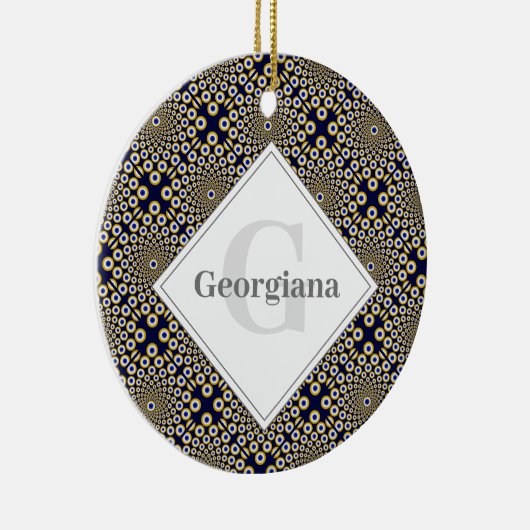 Gepersonaliseerd We kijken naar U Navy & Gold Tile Keramisch Ornament (Rechts)