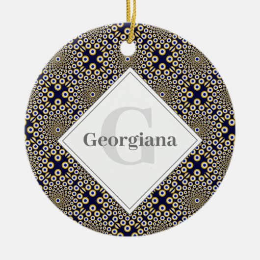 Gepersonaliseerd We kijken naar U Navy & Gold Tile Keramisch Ornament (Voorkant)