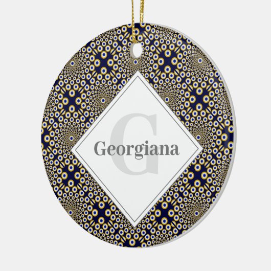 Gepersonaliseerd We kijken naar U Navy & Gold Tile Keramisch Ornament (Links)