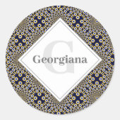 Gepersonaliseerd We kijken naar U Navy & Gold Tile Ronde Sticker (Voorkant)