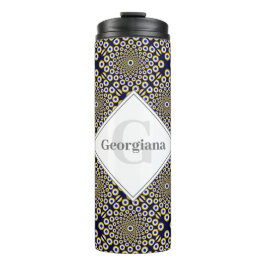 Gepersonaliseerd We kijken naar U Navy & Gold Tile Thermosbeker
