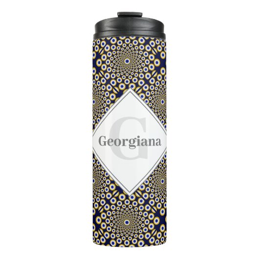 Gepersonaliseerd We kijken naar U Navy & Gold Tile Thermosbeker (Voorkant)