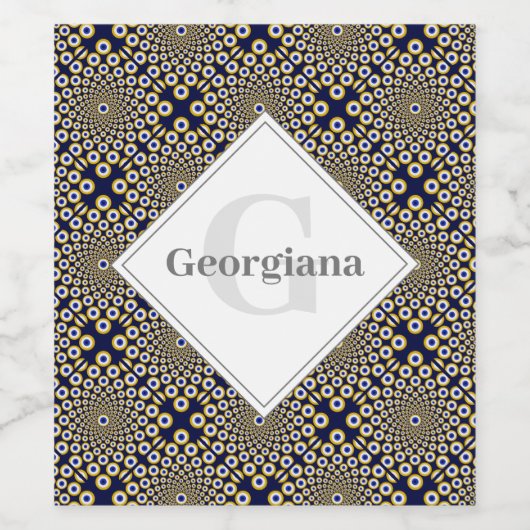 Gepersonaliseerd We kijken naar U Navy & Gold Tile Wijn Etiket (Enkel label)