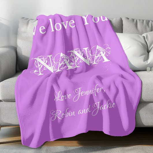 Gepersonaliseerd "We Love You Nana" Mauve Fleece Deken