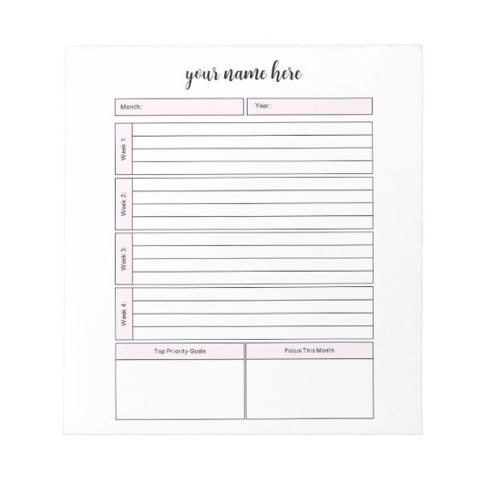 Gepersonaliseerd Week Planner Notitieblok (Voorkant)