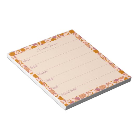 Gepersonaliseerd weekblad  Oranje Floral Notitieblok (Schuin)
