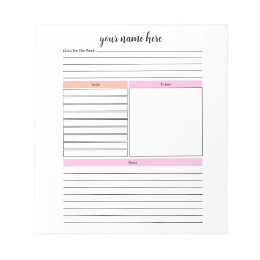 Gepersonaliseerd weekoverzicht Planner Notitieblok (Voorkant)