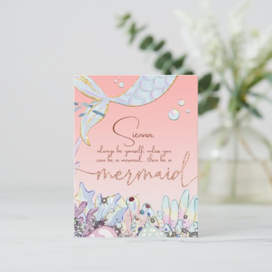 Gepersonaliseerd "Wees een zeemeermin" Briefkaart (Staand voorkant)