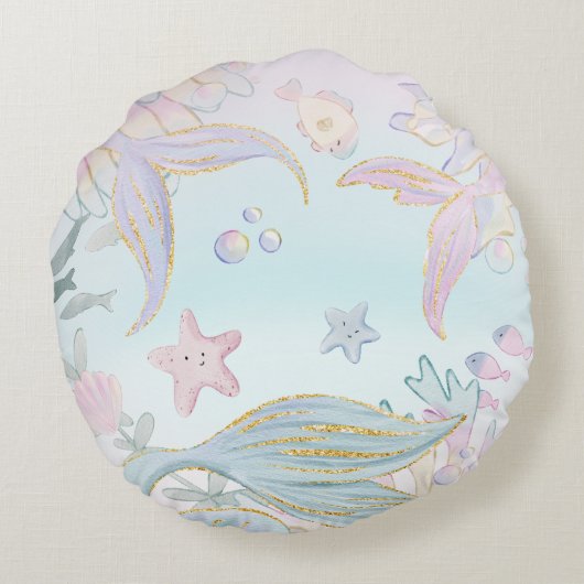 Gepersonaliseerd "Wees een zeemeermin" Rond Kussen (Achterkant)