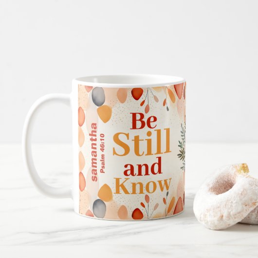Gepersonaliseerd Wees stil en ken Boho Christelijk Koffiemok (Met donut)