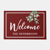 Gepersonaliseerd Welkom Kerstmis Burgundy Doormat Deurmat (Voorkant)