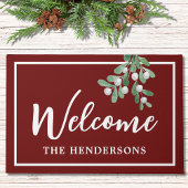 Gepersonaliseerd Welkom Kerstmis Burgundy Doormat Deurmat