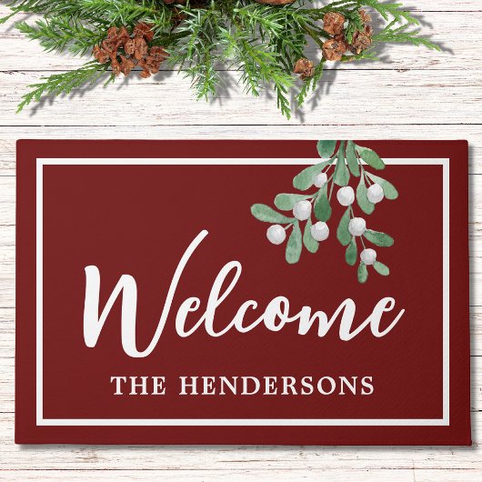 Gepersonaliseerd Welkom Kerstmis Burgundy Doormat Deurmat