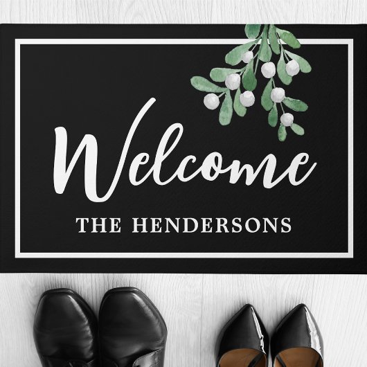 Gepersonaliseerd Welkom Kerstmis Zwarte Doormat Deurmat