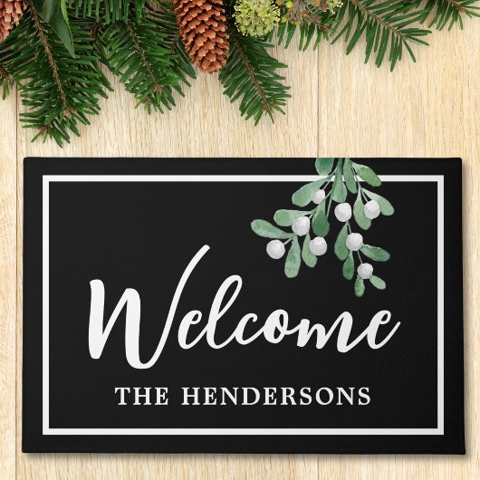 Gepersonaliseerd Welkom Kerstmis Zwarte Doormat Deurmat