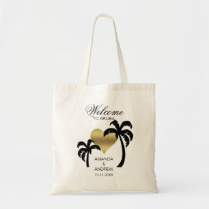 Gepersonaliseerd WELKOM Trouwtas Palm Trees Hart Tote Bag