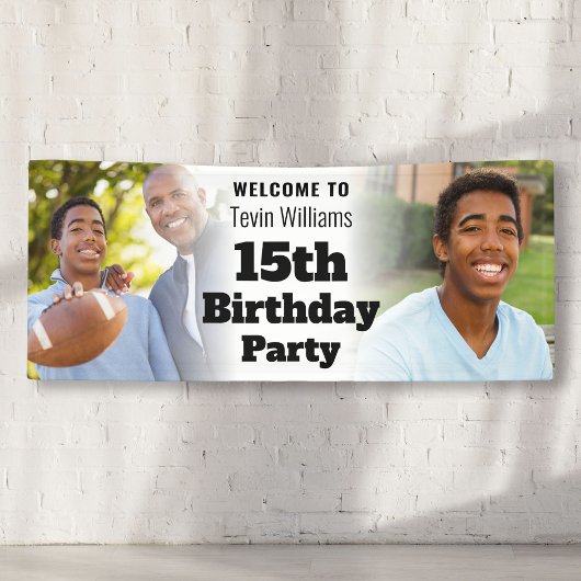 Gepersonaliseerd welkomstbord 15e verjaardag jonge spandoek