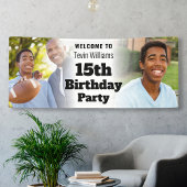Gepersonaliseerd welkomstbord 15e verjaardag jonge spandoek