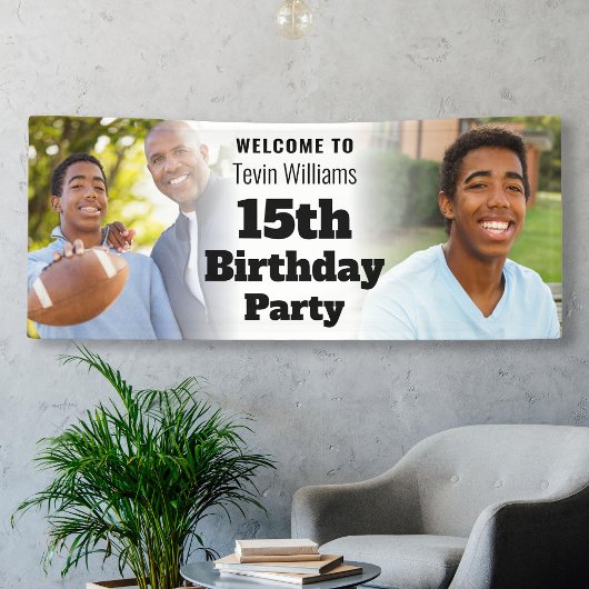 Gepersonaliseerd welkomstbord 15e verjaardag jonge spandoek