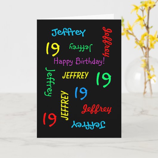 Gepersonaliseerd Wenskaart, 19e verjaardag zwart Kaart (Gele Bloem)
