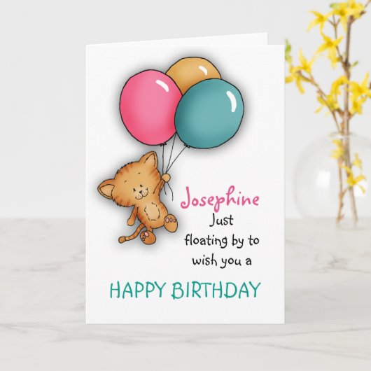 Gepersonaliseerd Wenskaart met kat Kaart (Gele Bloem)