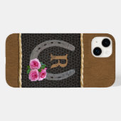 Gepersonaliseerd Western Hoefijzer & Roze Rozen Case-Mate iPhone Case (Achterkant (horizontaal))