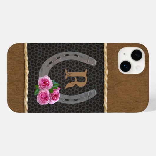 Gepersonaliseerd Western Hoefijzer & Roze Rozen Case-Mate iPhone Case (Achterkant (horizontaal))