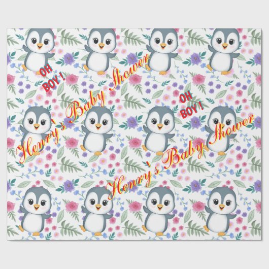 Gepersonaliseerd whimsical Blu Penguin inpakpapier (Vlak)