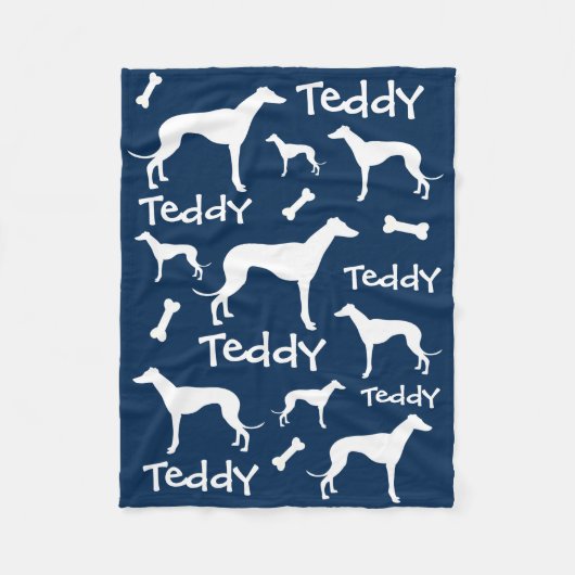 Gepersonaliseerd Whippet Dog Blanket Navy Blue Fleece Deken (Voorkant)