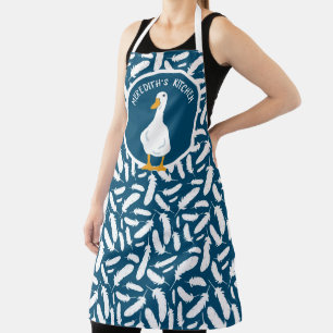 Gepersonaliseerd White Duck Feathers Pattern Navy  Schort