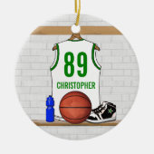 Gepersonaliseerd White Green Basketball Jersey Keramisch Ornament (Voorkant)