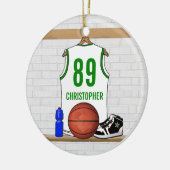 Gepersonaliseerd White Green Basketball Jersey Keramisch Ornament (Links)