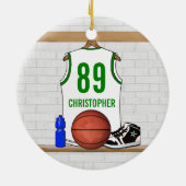 Gepersonaliseerd White Green Basketball Jersey Keramisch Ornament (Achterkant)