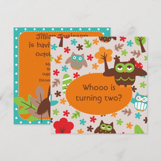 Gepersonaliseerd Whoot Owl Birthday Invitae Kaart (Voorkant / Achterkant)