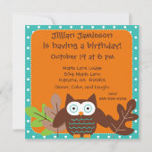 Gepersonaliseerd Whoot Owl Birthday Invitae Kaart (Achterkant)