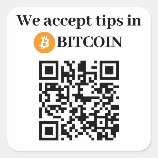 Gepersonaliseerd Wij accepteren tips in Bitcoin St Vierkante Sticker (Voorkant)